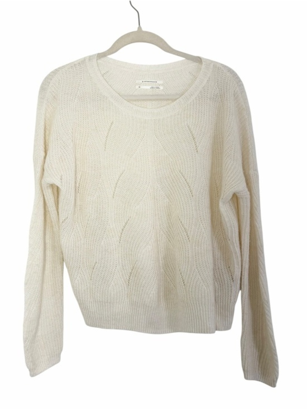Anthropologie Ivory Open Knit Wool Blend Sweater XS Transitional Lightweight